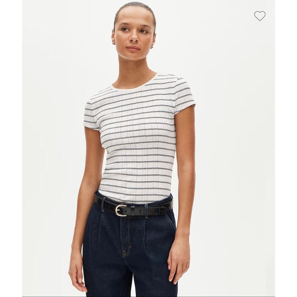 J. Crew Smocked Pointelle short-sleeve T-shirt in stripe NWT size XXS